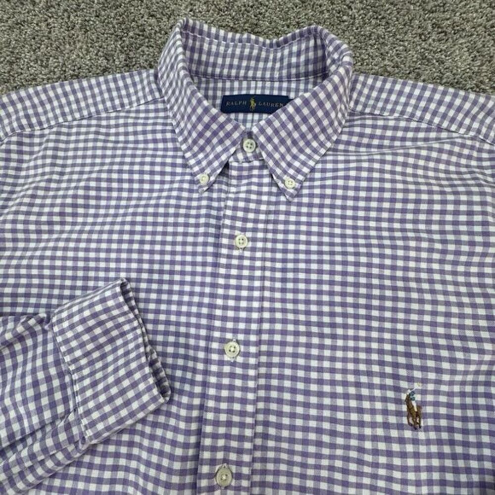 Men's 1XB Ralph Lauren Button‎ Down Purple White Gingham Shirt Check Flesh Pony